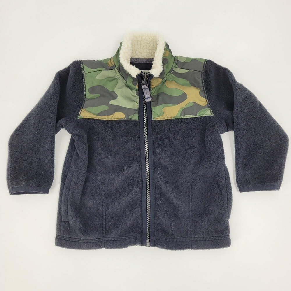 Carter's Fleece Jacket Camo Black Full Zip Size 18mo Boys Sherpa Collar Pockets